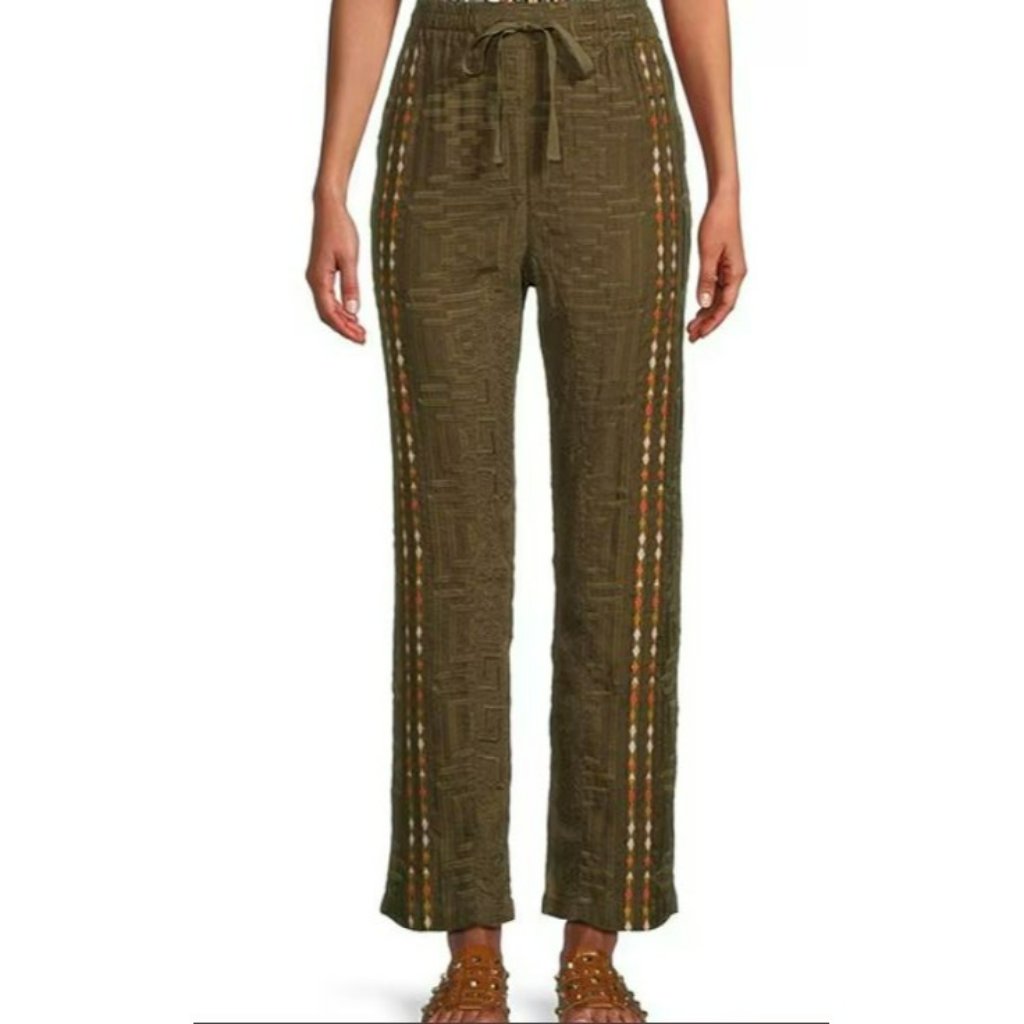 Johnny Was Olive Green Pants With Multicolor Stripes
